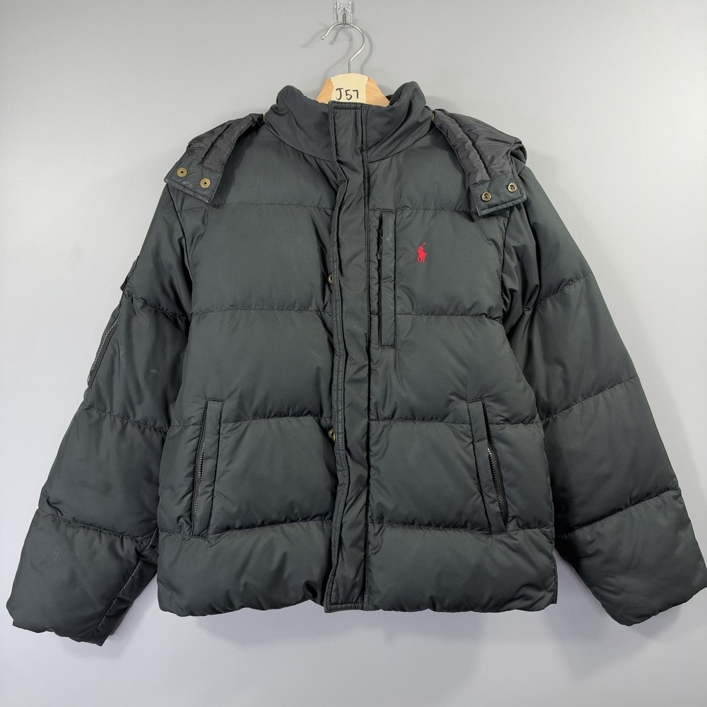 Polo Ralph Lauren Jacket Boys 12/14 Black Puffer Hooded Insulated Winter Coat